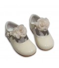 MARY JANES IN PATENT FLOWER TUL BAMBI 4199 BEIG