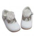 MARY JANES IN PATENT FLOWER TUL BAMBI 4199 WHITE